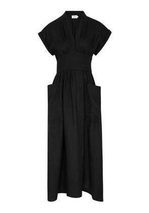 Three Graces Clarissa Linen Midi Wrap Dress - Black - 10