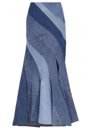 A. W.A. K.E Mode Panelled Denim Maxi Skirt - Blue - 8
