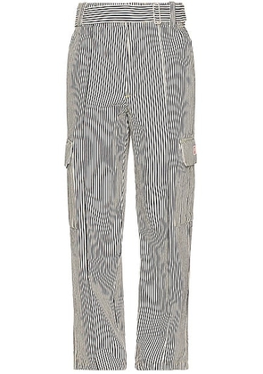 Kenzo Striped Army Straight Jeans in Rinse Blue - White. Size S (also in L, M).