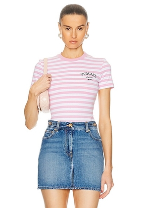 VERSACE Nautical Stripe Tee in White & Pale - Pink. Size 36 (also in 38, 40, 42).