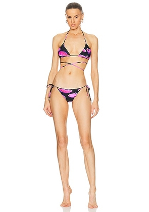 David Koma Fish Print Bikini Set in Black & Pink - Black. Size XS (also in L, M, S).