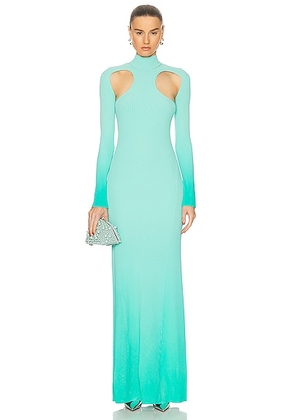 David Koma Long Sleeve Knitted Gown in Aqua Gradient - Teal. Size XS (also in M, S).