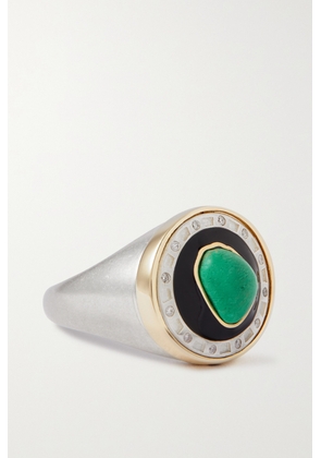 Pascale Monvoisin - Stromboli 9-karat White And Yellow Gold Multi-stone Signet Ring - Green - 52,54,56