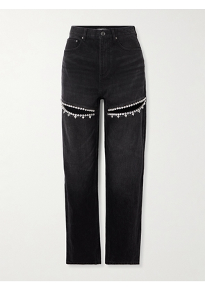 AREA - Crystal-embellished Cutout High-rise Straight-leg Jeans - Black - 25,26,27,28,29,30,31
