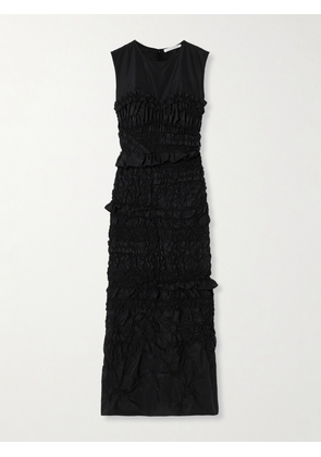 Cecilie Bahnsen - Vanda Smocked Ruffled Recycled-faille Midi Dress - Black - UK 6,UK 8,UK 10,UK 12,UK 14