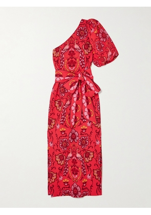 Cara Cara - Lucia Belted Floral-print One-shoulder Stretch-crepe Maxi Dress - Red - x small,small,medium,large,x large