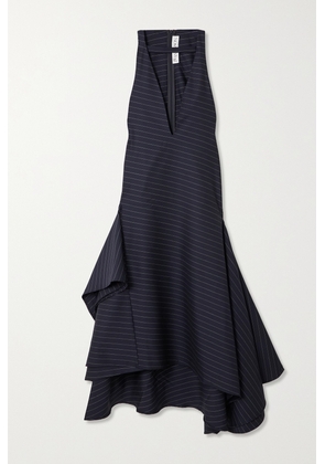 JW Anderson - Asymmetric Paneled Pinstriped Wool-blend Twill Midi Dress - Blue - UK 6,UK 8,UK 10,UK 12,UK 14