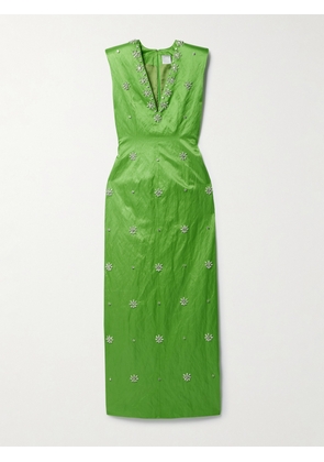 Huishan Zhang - Shirin Crystal-embellished Crinkled-satin Gown - Green - UK 6,UK 8,UK 10,UK 12,UK 14,UK 16