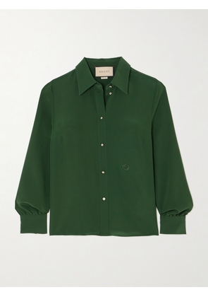 Gucci - Embroidered Silk Crepe De Chine Shirt - Green - IT36,IT38,IT40,IT42,IT44,IT46