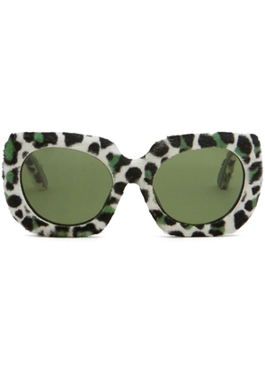 Marni Eyewear leopard-print oversize-frame sunglasses - White