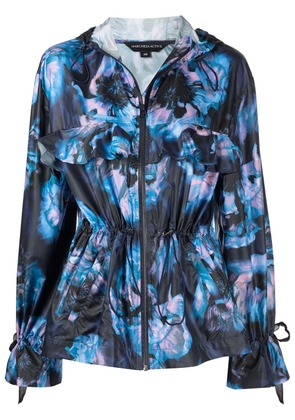 Marchesa Notte floral-print hooded jacket - Blue