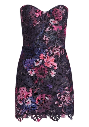 Marchesa Notte floral-embroidered mini dress - Black