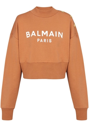 Balmain logo-print cotton sweatshirt - Neutrals