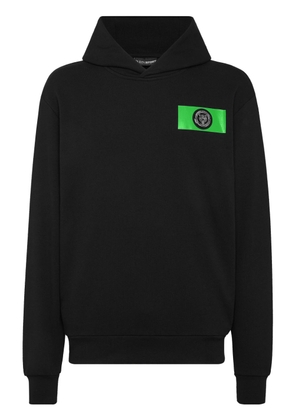 Plein Sport logo-patch cotton-blend hoodie - Black