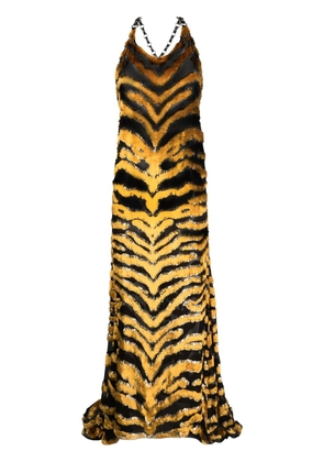 Roberto Cavalli textured tiger-stripe semi-sheer dress - Gold