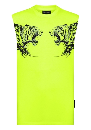 Plein Sport tiger-print cotton tank top - Yellow