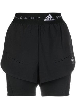 adidas by Stella McCartney logo-band layered running shorts - Black