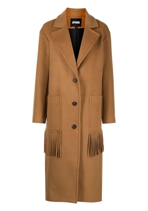 Apparis single-breasted fringed coat - Brown