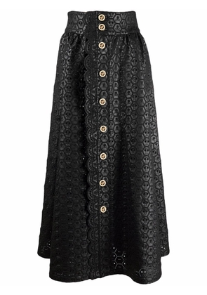 Philipp Plein embossed-monogram leather maxi skirt - Black