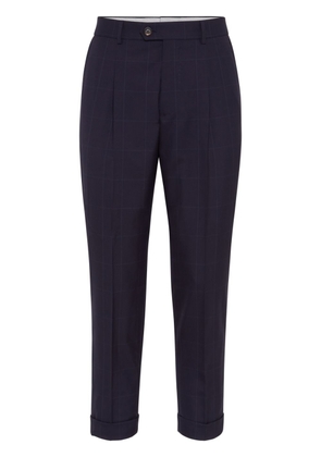 Brunello Cucinelli check-pattern virgin-wool trousers - Blue