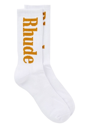 RHUDE logo-print cotton-blend socks - White
