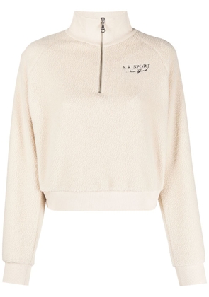 Sporty & Rich embroidered-logo fleece sweatshirt - Neutrals