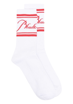 RHUDE logo-intarsia ribbed socks - White