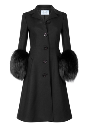 Prada Pre-Owned faux faux-trim wool-blend coat - Black