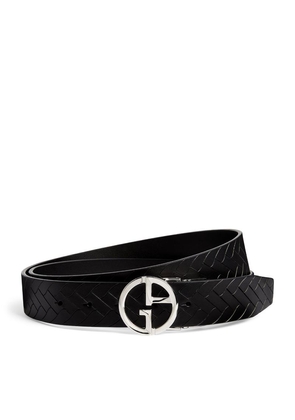 Giorgio Armani Leather Textured Logo Belt