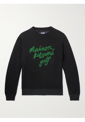 Maison Kitsuné - Logo-Jacquard Wool Golf Sweater - Men - Black - M