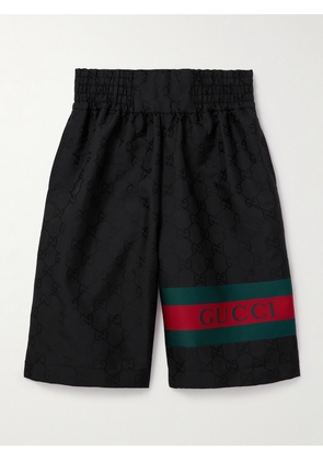 Gucci - Wide-Leg Webbing-Trimmed Logo-Jacquard Shell Drawstring Shorts - Men - Black - IT 46