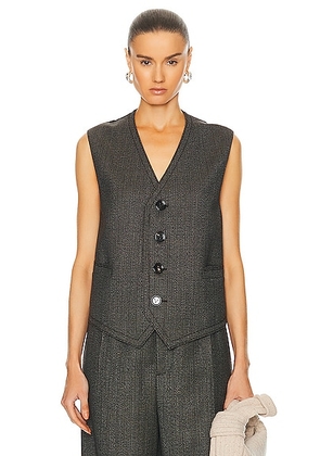 Bottega Veneta Classic Wool Houndstooth Vest in Brown  Blue  & Yellow - Brown. Size 40 (also in 34, 36, 38).