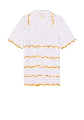HARAGO Crochet Short Sleeve Shirt in White - White. Size M (also in L, S, XL/1X).