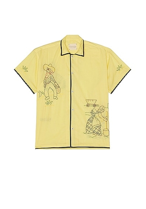 HARAGO Embroidered Short Sleeve Shirt in Yellow - Yellow. Size M (also in L, XL/1X).