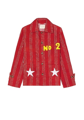 HARAGO Quilted Applique Jacket in Red - White. Size M (also in ).