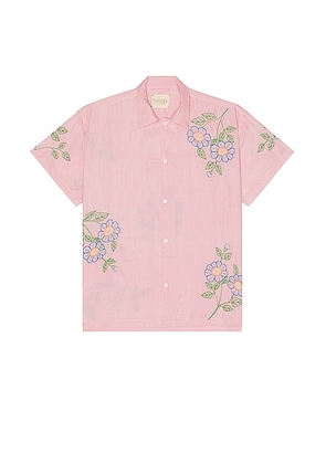 HARAGO Embroidered Short Sleeve Shirt in Pink - Pink. Size M (also in L).