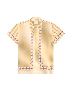 HARAGO Chicken-Scratch Short Sleeve Shirt in Yellow - Yellow. Size S (also in L, M, XL/1X).