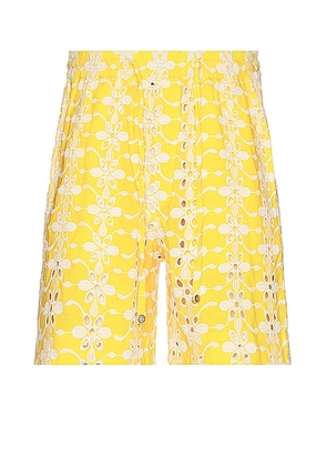 HARAGO Floral Eyelet Shorts in Yellow - Yellow. Size M (also in L, S, XL/1X).