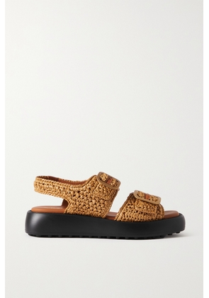 Tod's - Buckled Leather-trimmed Raffia Sandals - Brown - IT37,IT37.5,IT38,IT38.5,IT39,IT39.5,IT40,IT40.5,IT41,IT41.5