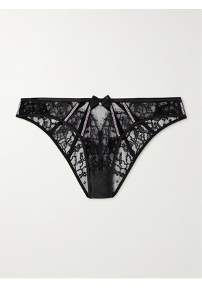 Agent Provocateur - Caitriona Crystal-embellished Satin-trimmed Cutout Lace Briefs - Black - 1,2,3,4,5,6