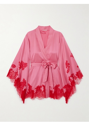 Agent Provocateur - Christi Belted Leavers Lace-trimmed Silk-blend Satin Robe - Pink - S/M,M/L