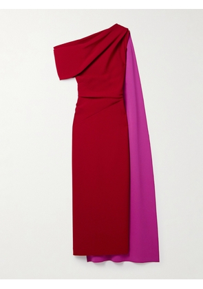 Roksanda - Maite One-shoulder Cape-effect Two-tone Cady Maxi Dress - Red - UK 4,UK 6,UK 8,UK 10,UK 12,UK 14,UK 16,UK 18,UK 20