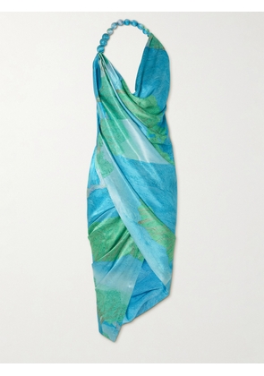 Cult Gaia - Iluka Draped Printed Silk Halterneck Midi Dress - Blue - xx small,x small,small,medium,large,x large