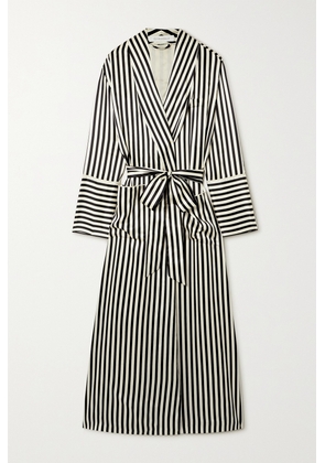 Olivia von Halle - Capability Belted Striped Silk-satin Robe - Black - XS/S,M/L,L/XL