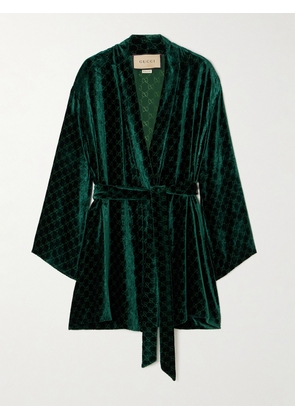 Gucci - Belted Devoré-velvet Robe - Green - IT38,IT42,IT44