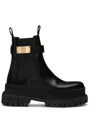 Dolce & Gabbana logo-strap leather ankle boots - Black