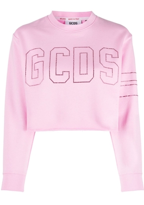 Gcds logo print-embellished cropped cotton sweatshirt - Pink