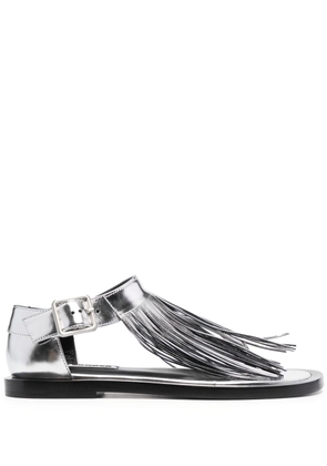 Jil Sander fringed metallic-finish flat sandals - Silver