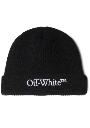 Off-White logo-embroidered wool beanie - Black