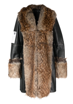 Heron Preston faux-fur trim leather coat - Black